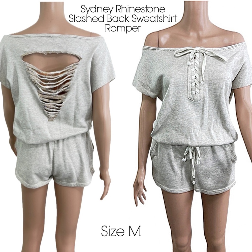Sydney Rhinestone Slashed Back Sweatshirt Romper